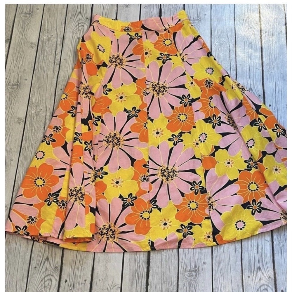 ASOS DESIGN Floral A-Line Cotton Skirt Pink Orange Yellow Mod Midi 115033947 8